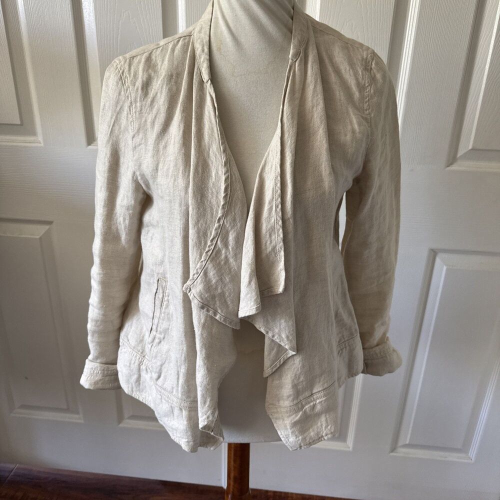 Lou & Grey Womens Linen Waterfall Cardigan Blazer Small Ecru Layering Capsule